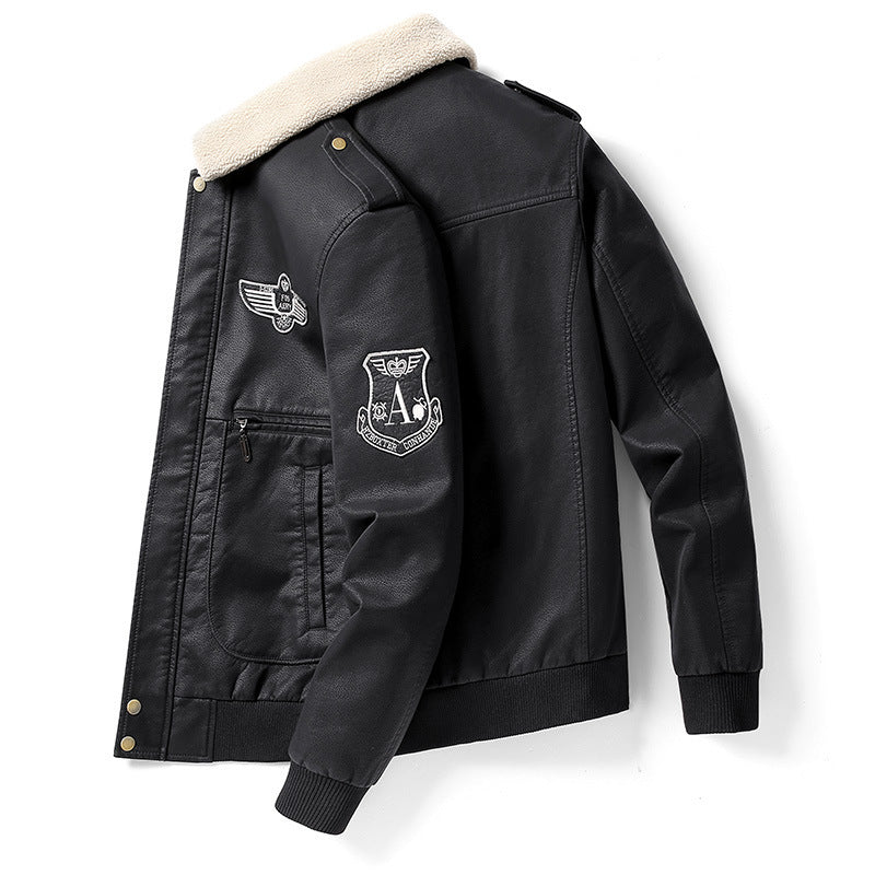 Men's Embroidery Velvet Leather Jacket