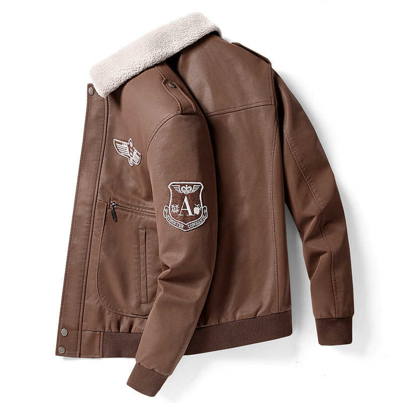 Men's Embroidery Velvet Leather Jacket