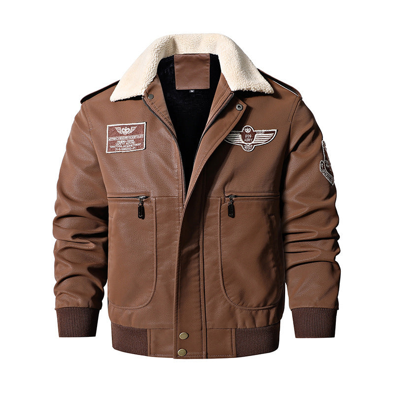 Men's Embroidery Velvet Leather Jacket