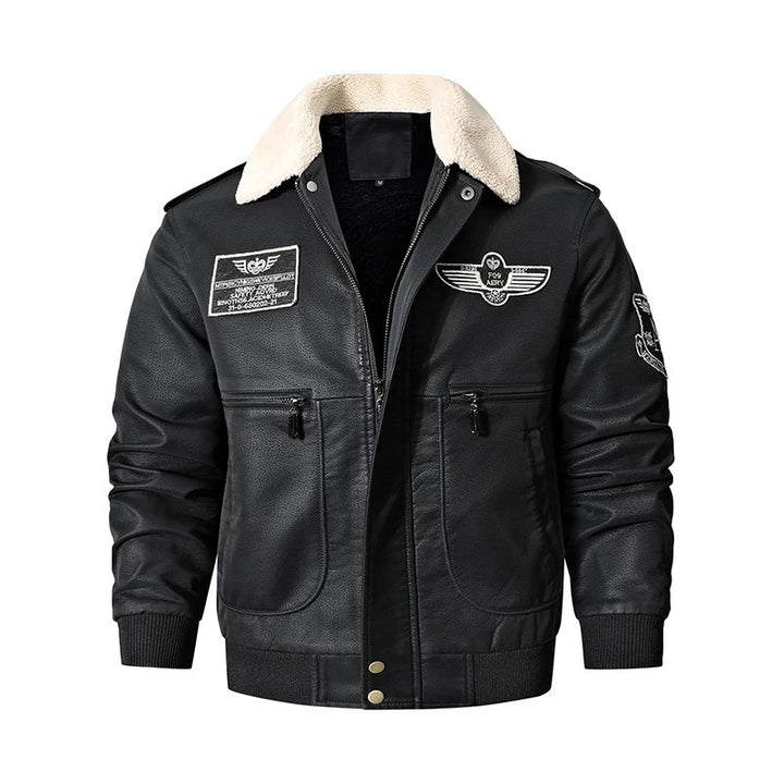 Men's Embroidery Velvet Leather Jacket